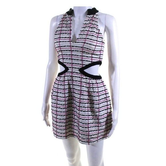Aje Womens Plaid Embroidered Cutout V Neck Mini Dress White Black Pink Size 8 - Picture 2 of 6